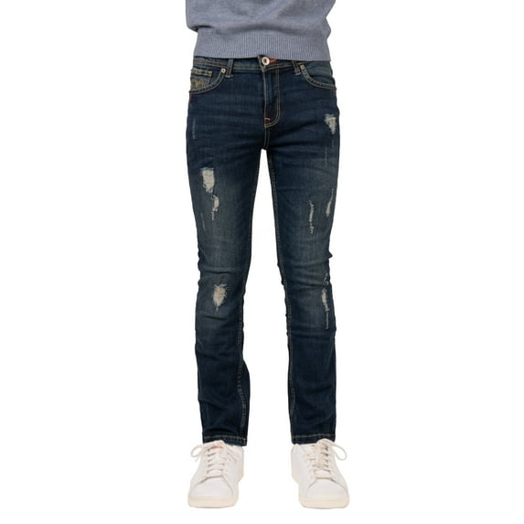 RAW X Boy's RawX Distressed Neon Stitch Jeans, Indigo, 12