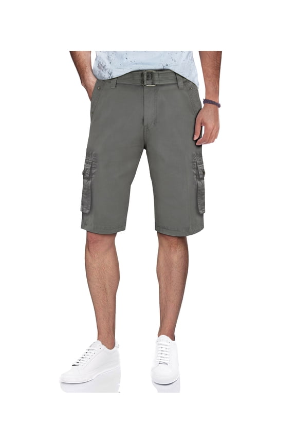 RAW X Men's Belted Cargo Short, Relaxed Fit Casual Work Shorts, Twill Tape - Grey, Size 38