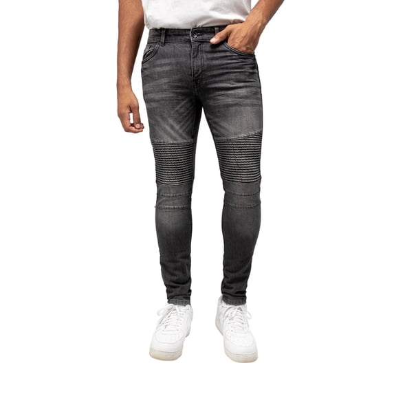 RAW X Men's Skinny Fit Biker Jean, Comfy Flex Stretch Moto Wash Denim Jeans Pants, Grey - 9732, 40W X 32L