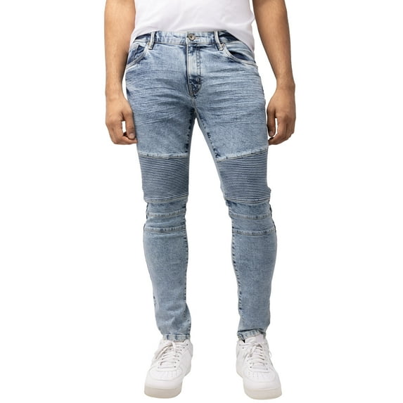 RAW X Mens Skinny Fit Moto Jeans, Light Blue Wash, 30X32