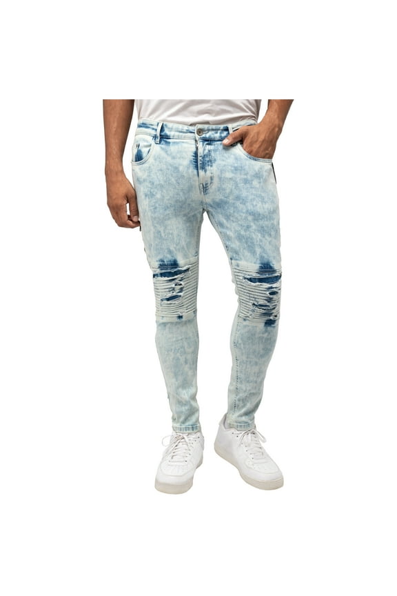 Mens Skinny Flex Moto Jeans, Light Wash, 34X30