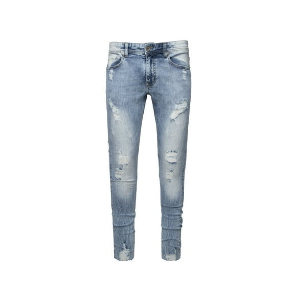 RAW X Men's Skinny Fit Stretch Jeans, Fashion Destroyed Distressed Washed Denim Jean Pants for Men, Skinny Fit 90175 Light Stone, Size 32W x 30L