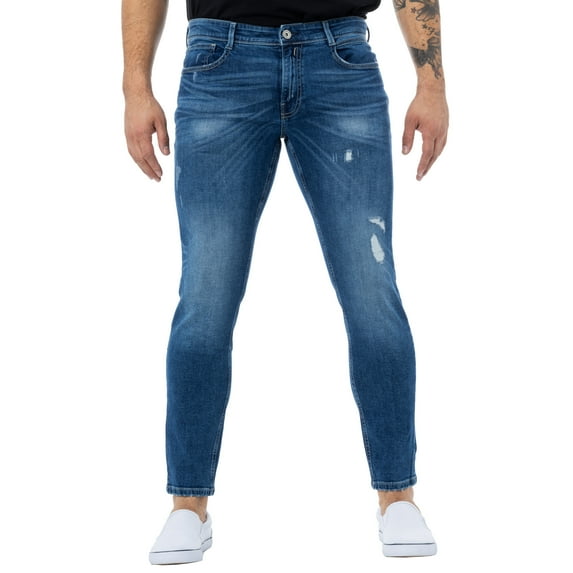 RAW X Mens Stretch 5 Pocket Skinny Jeans, Med Blue, 32X30