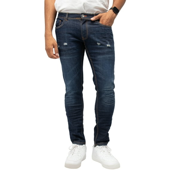 RAW X Mens Skinny Contrast Neon Stitch Flex Jeans, Raw Indigo, 36X30