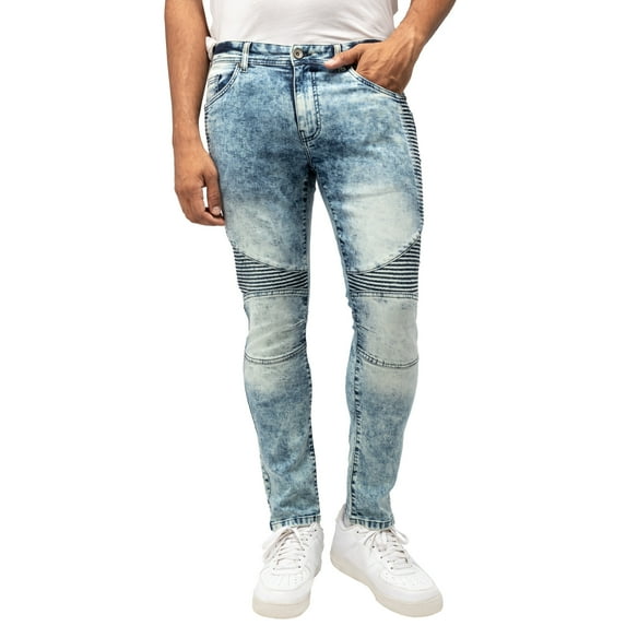 RAW X Mens Slim Stretch Moto Jeans, Medium Blue, 32X30
