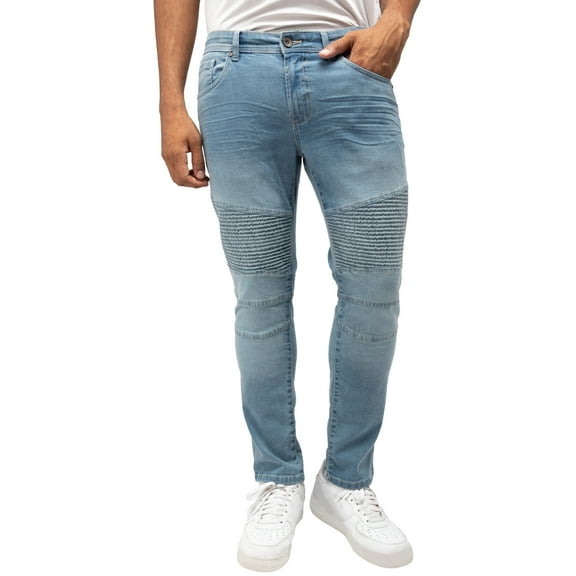 RAW X Mens Slim Stretch Moto Jeans, Light Blue, 38X32