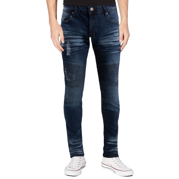 RAW X Mens RawX Slim Fit Moto Detail Stretch Jeans, Indigo, 36X32