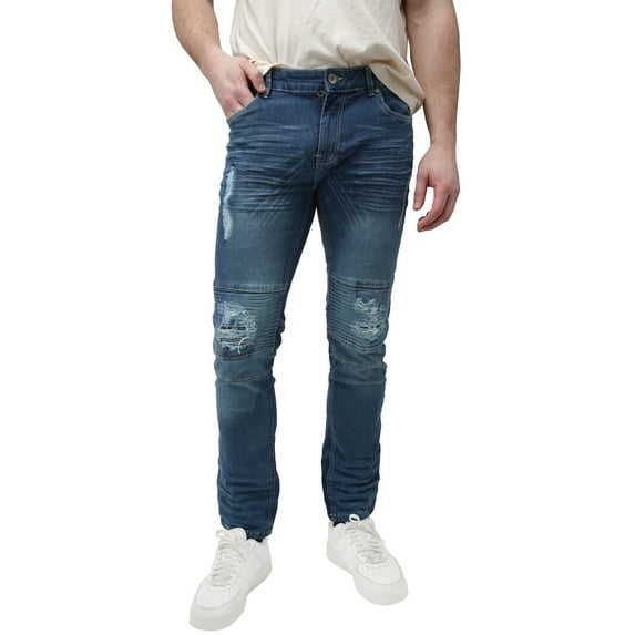 RAW X Mens Slim Fit Moto Jeans, Med Wash, 36X32