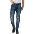 thumbnail image 1 of RAW X Men's Slim Fit Biker Jeans, Washed Ripped Distressed Moto Stretch Denim Pants, Rips Blue Wash, 34W x 30L, 1 of 8