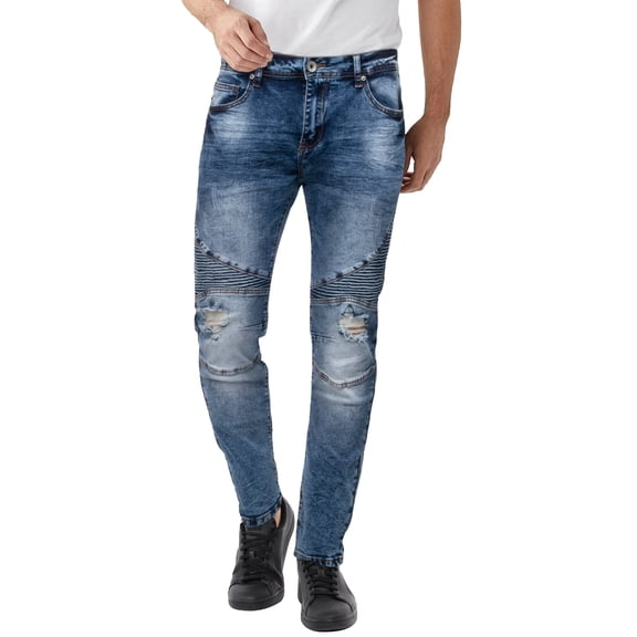 RAW X Mens Stretch Moto Jeans, Med Blue, 42X32
