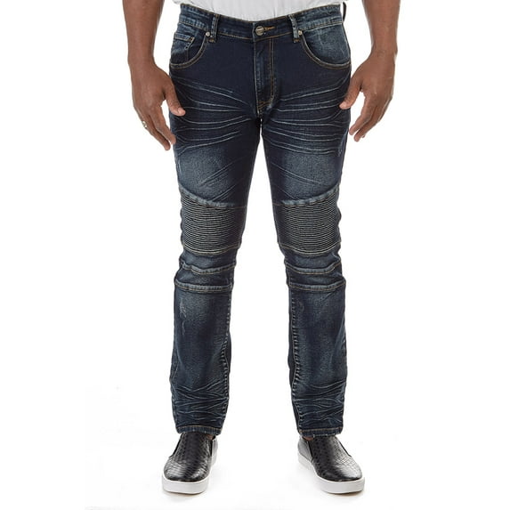 RAW X Men's Slim Fit Skinny Biker Jean, Comfy Flex Stretch Moto Wash Rip Distressed Denim Jeans Pants