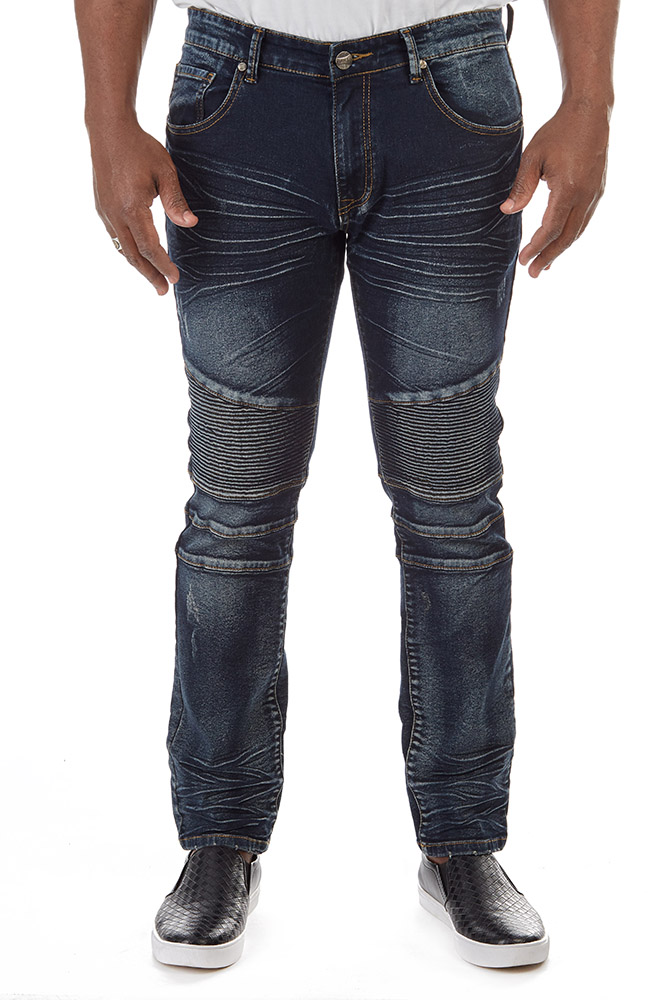 RAW X Men's Slim Fit Skinny Biker Jean, Comfy Flex Stretch Moto Wash Rip Distressed Denim Jeans Pants - image 1 of 3