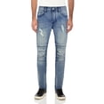 thumbnail image 1 of RAW X Men's Slim Fit Biker Jeans, Washed Ripped Distressed Moto Stretch Denim Pants, Medium Blue, 30W x 30L, 1 of 2
