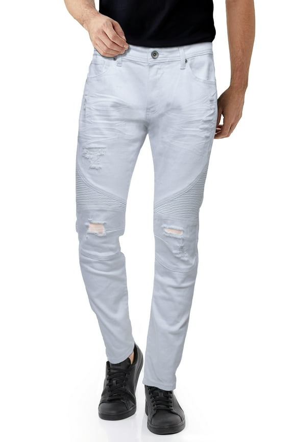 Men's Slim Fit Skinny Biker Jean, Comfy Flex Stretch Moto Wash Rip Distressed Denim Jeans Pants