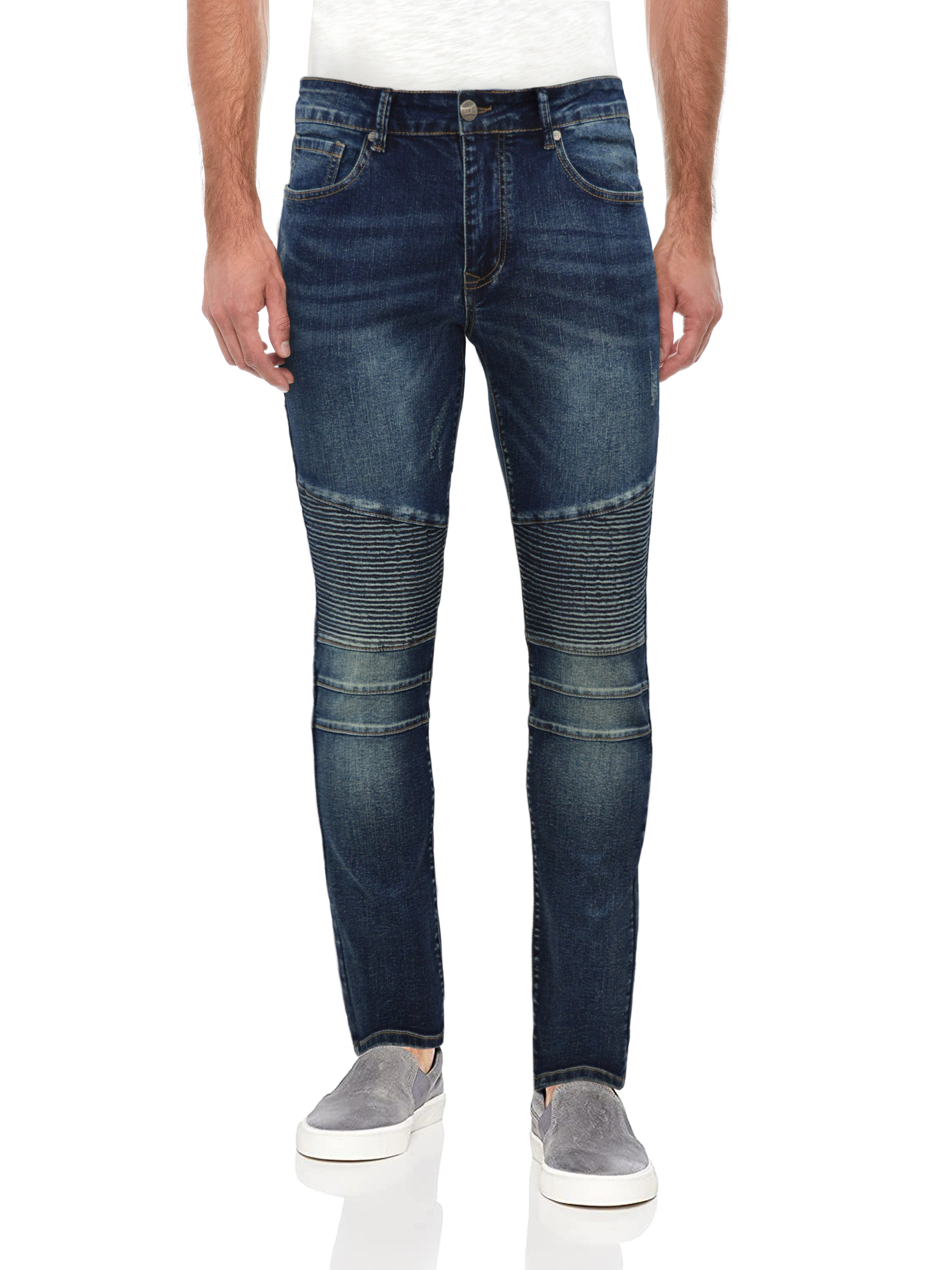 RAW X Men's Slim Fit Skinny Biker Jean, Comfy Flex Stretch Moto Wash Rip Distressed Denim Jeans Pants - image 1 of 5
