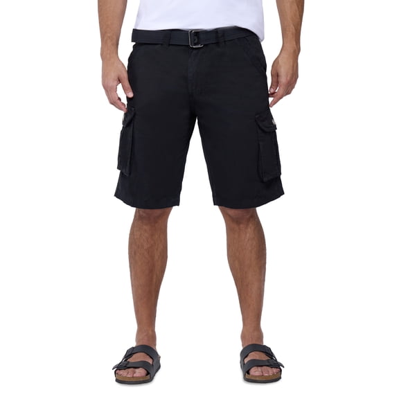 RAW X Mens Belted 12.5" Inseam Knee Length Cargo Shorts, Black, 34