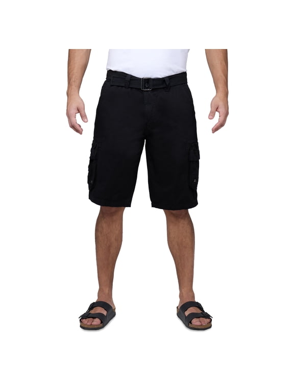 Mens Belted 12.5" Inseam Knee Length Cargo Shorts, Black, 38