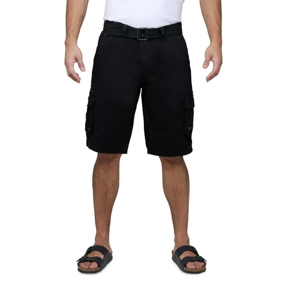 RAW X Mens Belted 12.5" Inseam Knee Length Cargo Shorts, Black, 38