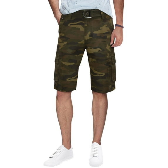 RAW X Mens Belted 12.5" Inseam Knee Length Cargo Shorts, Brown Camo, 40