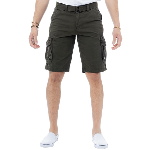 RAW X Mens Belted 12.5" Inseam Knee Length Cargo Shorts, Charcoal, 36