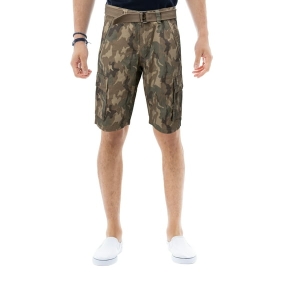 RAW X Mens Belted 12.5" Inseam Knee Length Cargo Shorts, Desert Camo, 34