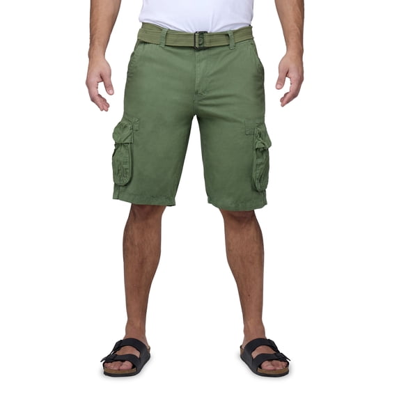 RAW X Mens Belted 12.5" Inseam Knee Length Cargo Shorts, Grass, 38