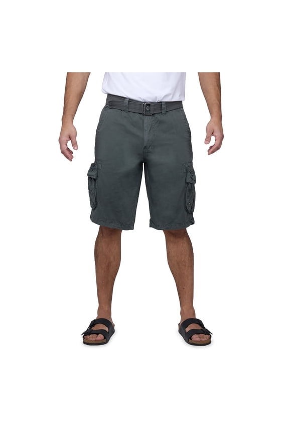 RAW X Mens Belted 12.5" Inseam Knee Length Cargo Shorts, Grey, 34