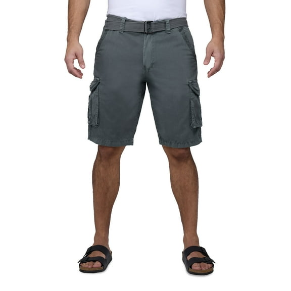 RAW X Mens Belted 12.5" Inseam Knee Length Cargo Shorts, Grey, 42