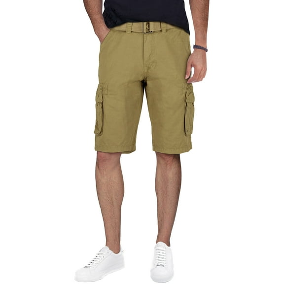 RAW X Mens Belted 12.5" Inseam Knee Length Cargo Shorts, Khaki, 36