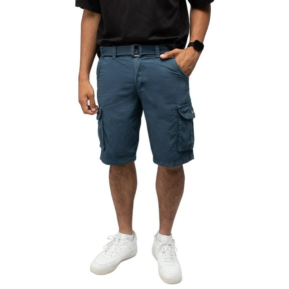 RAW X Mens Belted 12.5" Inseam Knee Length Cargo Shorts, Majolica Blue, 36