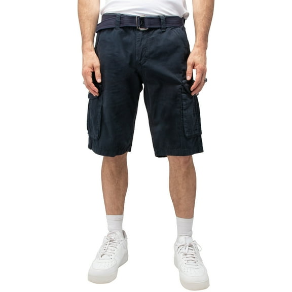 RAW X Mens Belted 12.5" Inseam Knee Length Cargo Shorts, Navy, 32