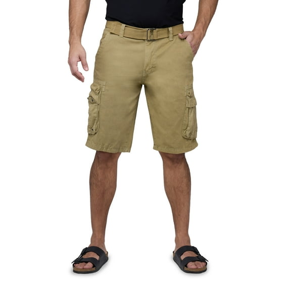 RAW X Mens Belted 12.5" Inseam Knee Length Cargo Shorts, New Khaki, 32