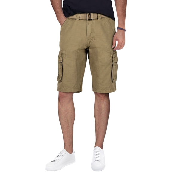 RAW X Mens Belted 12.5" Inseam Knee Length Cargo Shorts, New Khaki, 40