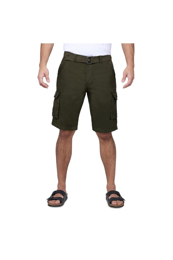 RAW X Mens Belted 12.5" Inseam Knee Length Cargo Shorts, Olive, 40
