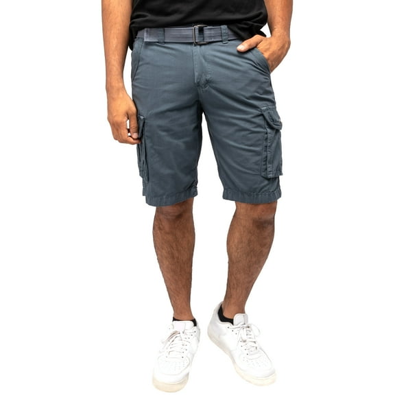 RAW X Mens Belted 12.5" Inseam Knee Length Cargo Shorts, Steel, 32