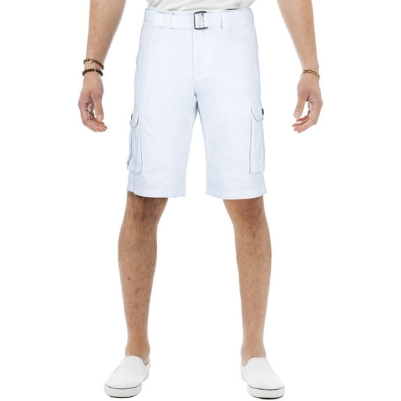 RAW X Mens Belted 12.5" Inseam Knee Length Cargo Shorts, White, 34