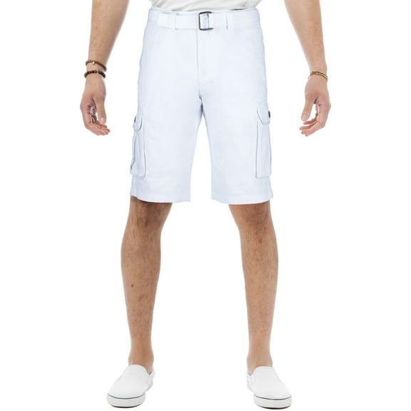 RAW X Mens Belted 12.5" Inseam Knee Length Cargo Shorts, White, 34