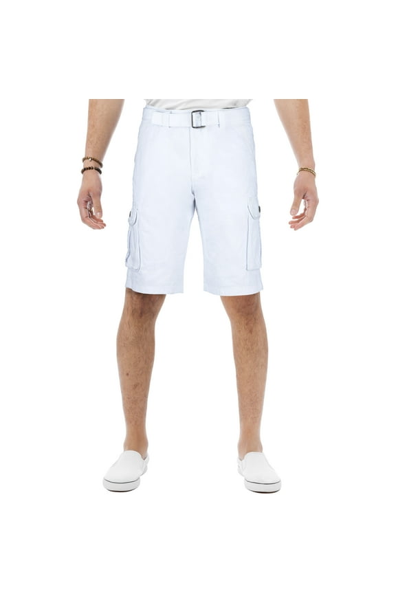 RAW X Mens Belted 12.5" Inseam Knee Length Cargo Shorts, White, 42