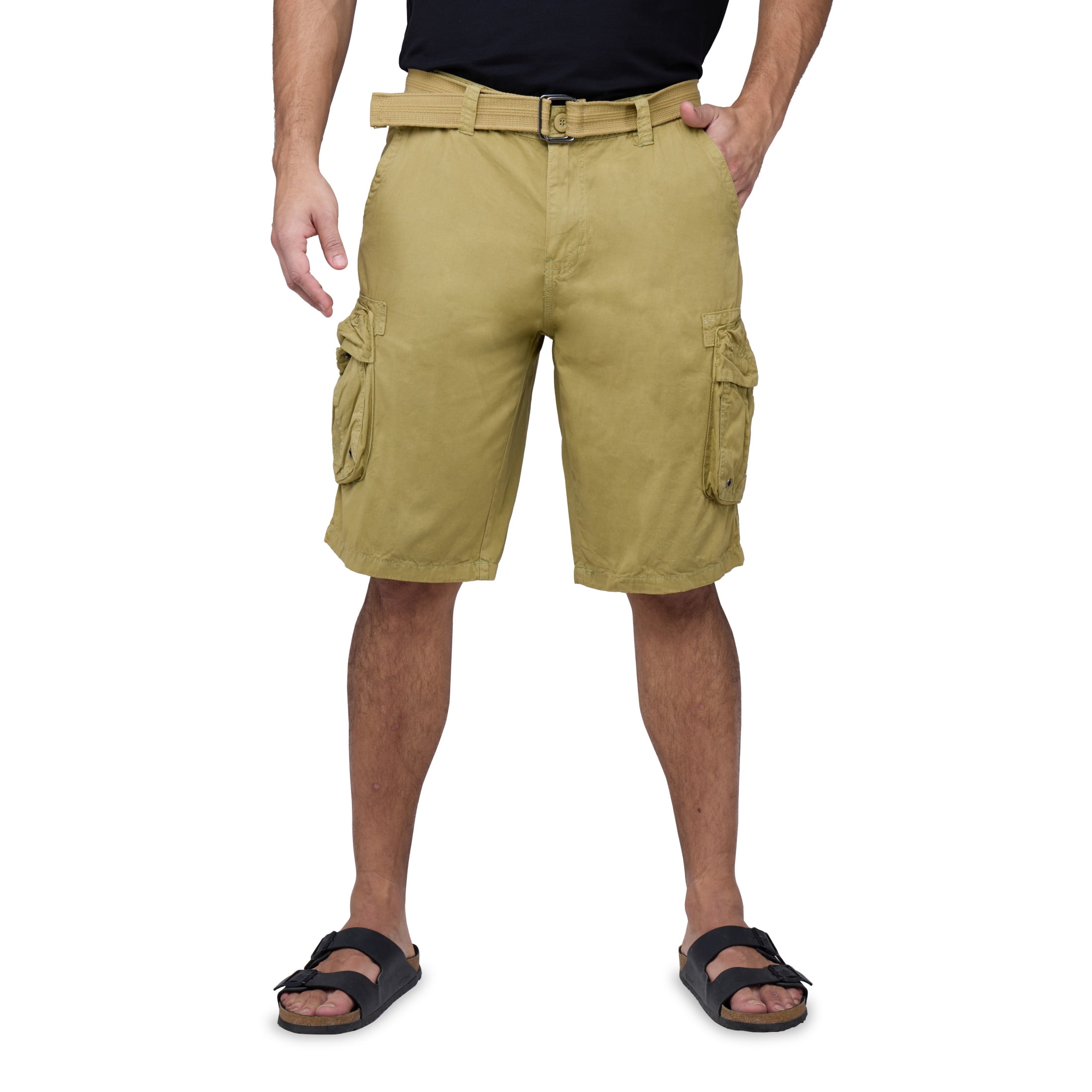 Raw X Men s Durable 100 Cotton Cargo Shorts Size 30 Belted 12.5 Inseam Khaki Walmart