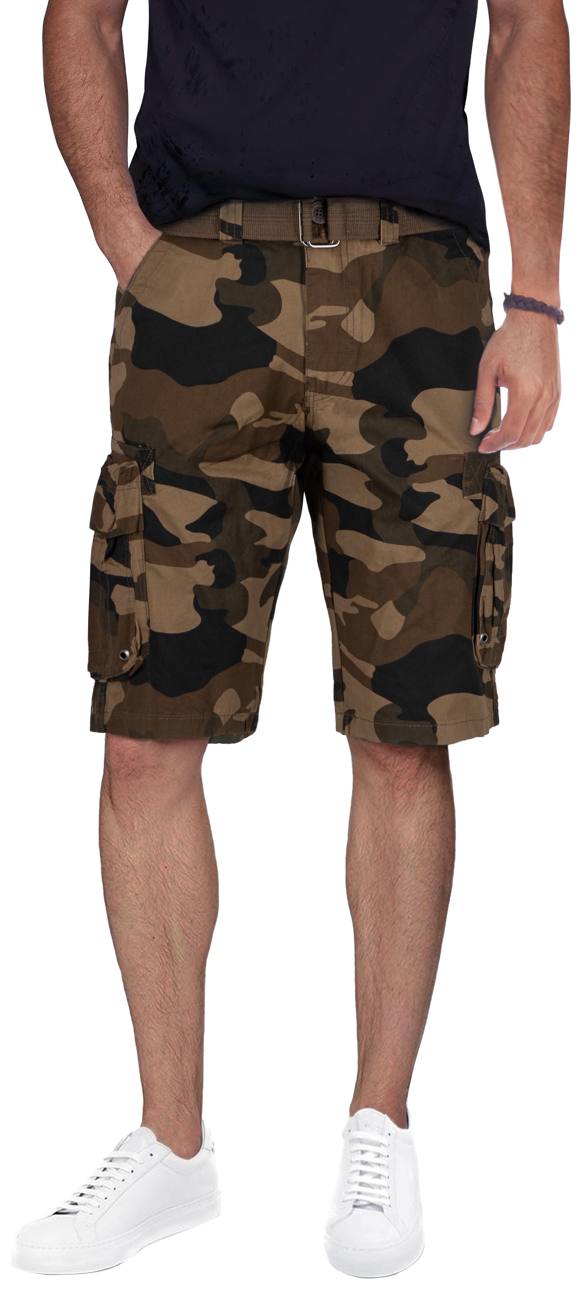 RAW X Mens Belted Cargo Shorts Relaxed Fit Casual Knee Length Cargo