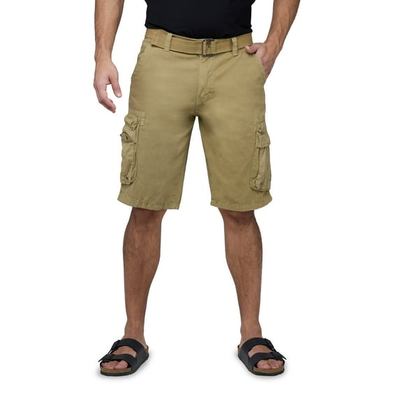 RAW X Mens Belted 12.5" Inseam Knee Length Cargo Shorts, New Khaki, 44