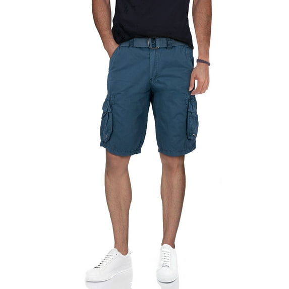RAW X Mens Belted Cargo Shorts Relaxed Fit Casual Knee Length Cargo Shorts for Men, Hidden Snap Pocket - Majolica Blue, 38