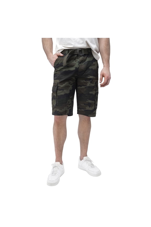 Mens Belted 12.5" Inseam Knee Length Cargo Shorts, Olive Camo, 48