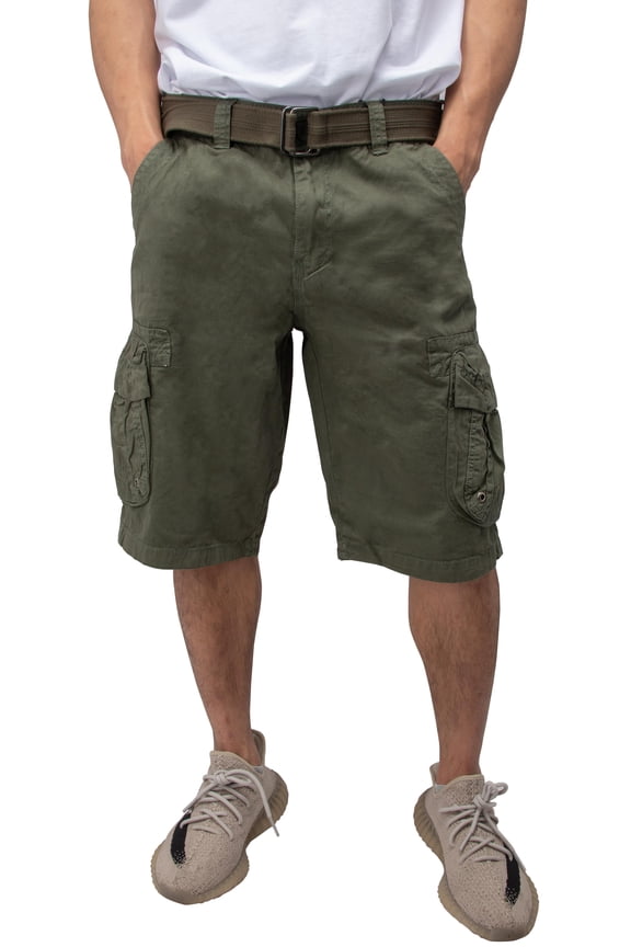 Mens Belted Cargo Shorts Relaxed Fit Casual Knee Length Cargo Shorts for Men, Hidden Snap Pocket - Sage, 33