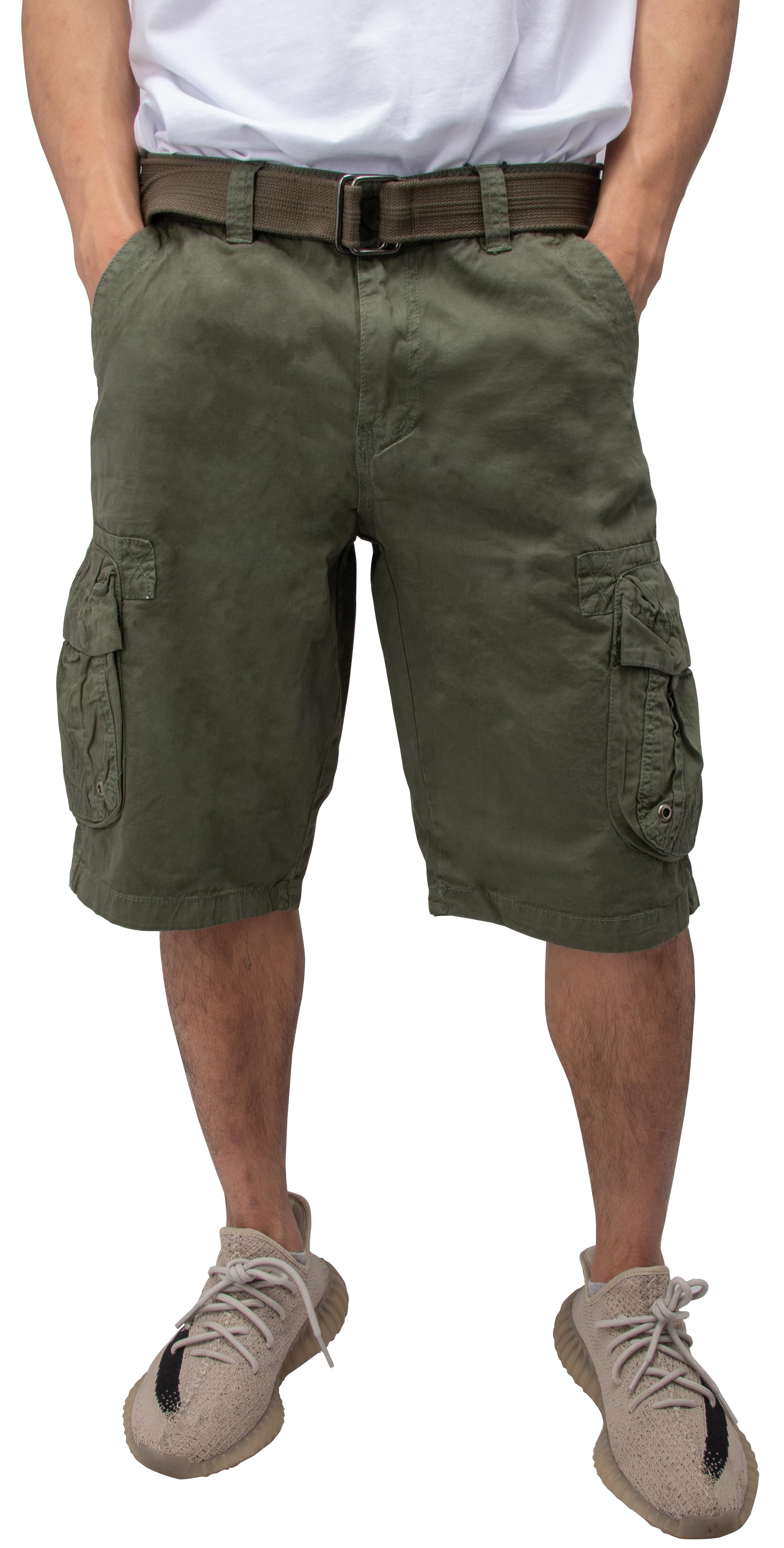RAW X Mens Belted Cargo Shorts Relaxed Fit Casual Knee Length Cargo ...