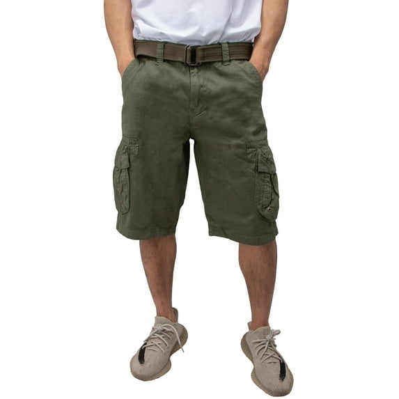 RAW X Mens Belted Cargo Shorts Relaxed Fit Casual Knee Length Cargo Shorts for Men, Hidden Snap Pocket - Sage, 48