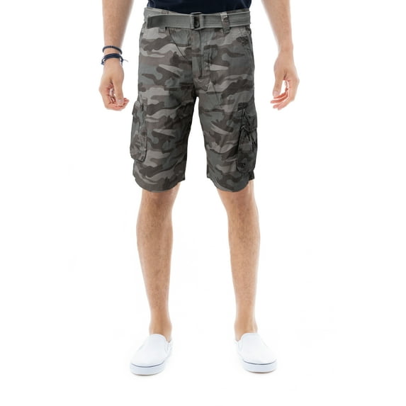 RAW X Mens Belted Cargo Shorts Relaxed Fit Casual Knee Length Cargo Shorts for Men, Hidden Snap Pocket - Sage Camo, 40