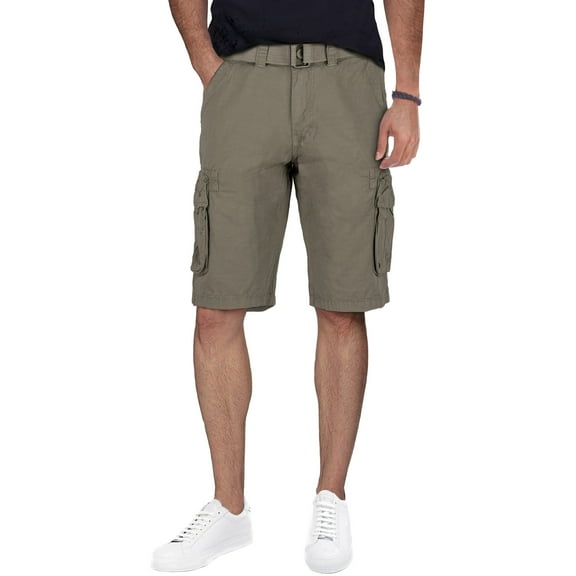 RAW X Mens Belted 12.5" Inseam Knee Length Cargo Shorts, Stone, 36