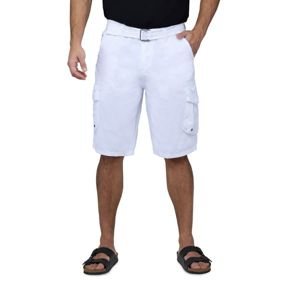 RAW X Mens Belted 12.5" Inseam Knee Length Cargo Shorts, White, 52