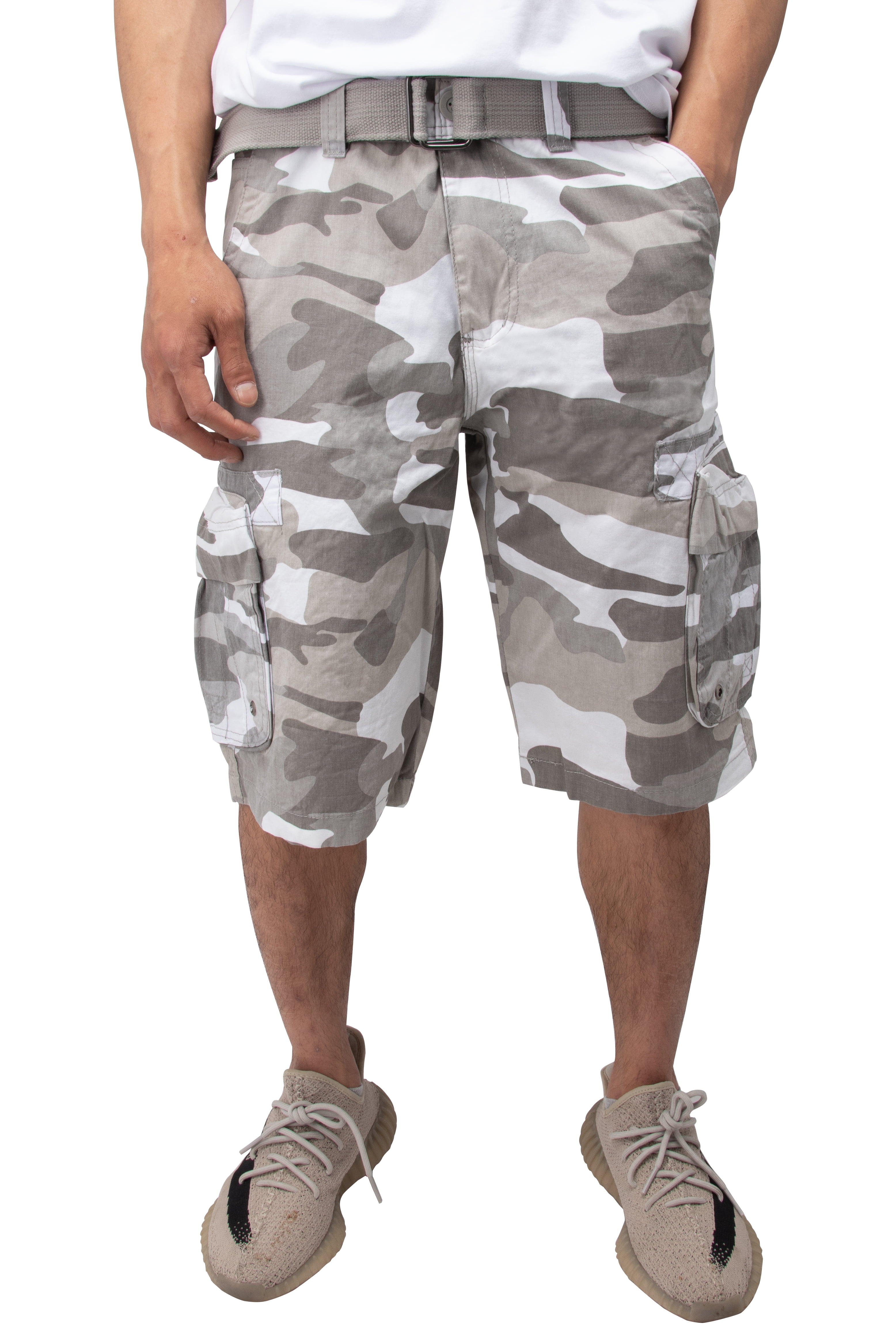 RAW X Mens Belted Cargo Shorts Relaxed Fit Casual Knee Length Cargo